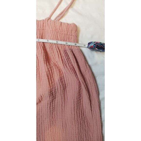 Zara Jumpsuit Womens Medium Pink Gauze Cotton Adjustable Strap Wide Leg Casual - Picture 9 of 11